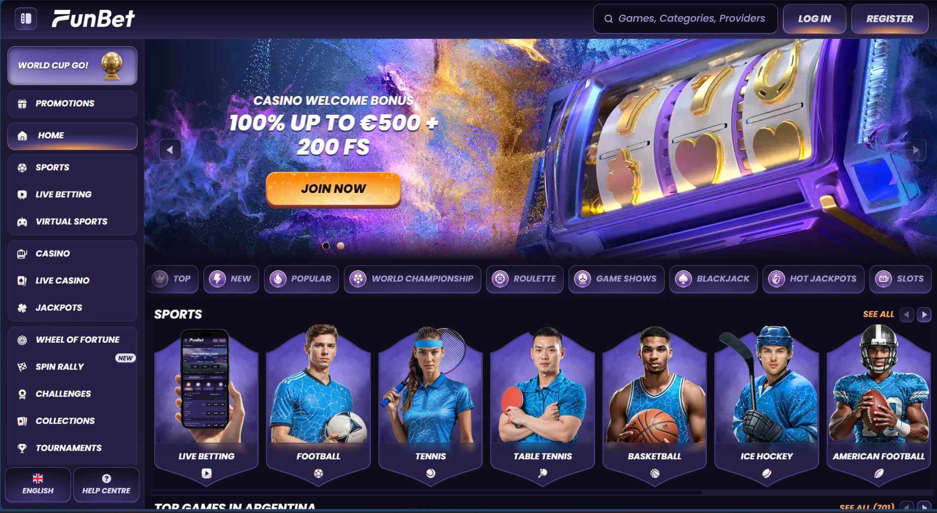 FunBet screenshot showing payment routes and welcome offer